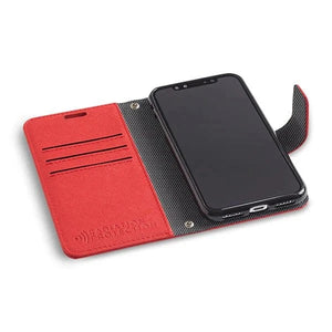 Red iPhone 11 Pro wallet case with radiation protection