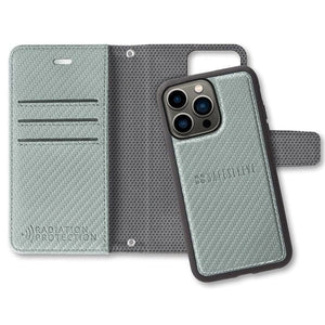 iPhone 13 Pro Wallet Case - Green Carbon Fiber, Radiation Protection