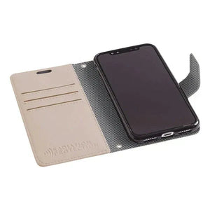 Gray iPhone case with radiation protection, open showing phone