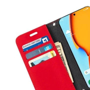 Samsung S25 Ultra red non-detachable case with cards and phone visible.