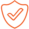 Orange shield icon with a check mark.