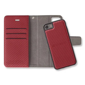 Red iPhone wallet case with radiation protection
