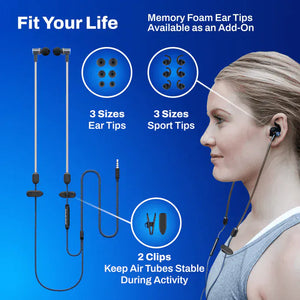 DefenderShield 3.5mm earbuds with multiple ear tip sizes and clips.