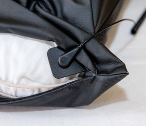 EA3017_3 Black leather corner with visible stitching and cord
