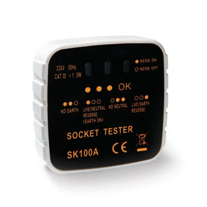 Socket tester SK100A showing electrical outlet test results