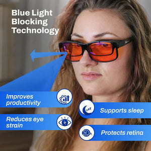 FitOver blue light glasses improve productivity & sleep.