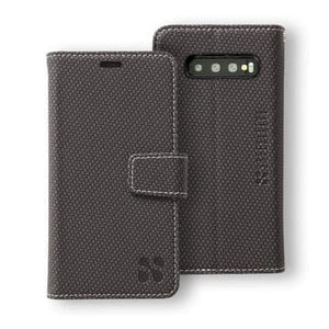 GS10 Blk-CF-D phone case, black wallet style, open and closed view.