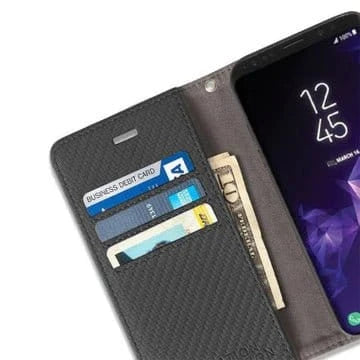 GS10 Blk CF D wallet case with cards and phone