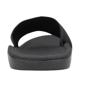 Black unisex grounding sandal, Sophie slide, heel view