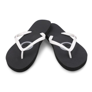 Black & white beach flip flops, grounding shoes, stacked view