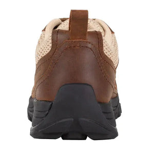 Brown leather trail shoe, heel view