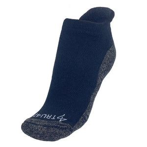 Black low-cut cotton sock, front view.