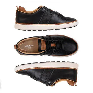 Multi-view black leather earthing walking shoe