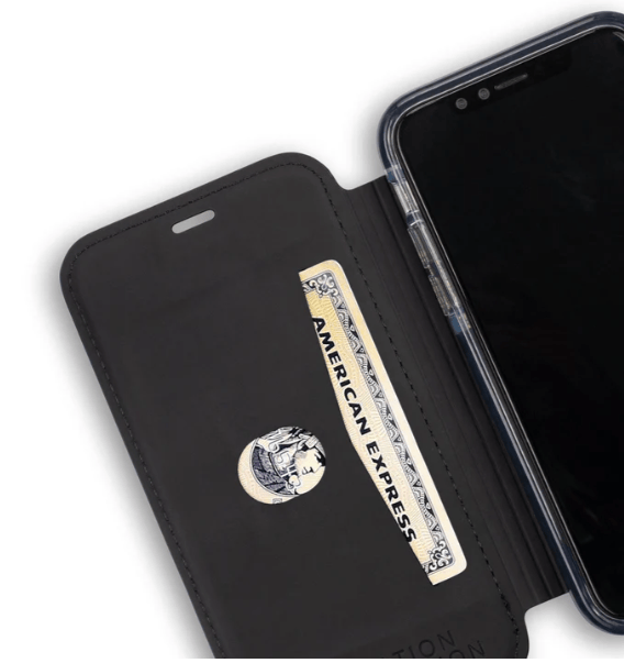 Screenshot of iPhone in a wallet case with American Express card.