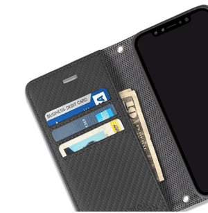 Phone case with cards and money visible.