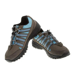 Stacked view of grey and blue Taylor Trail shoes