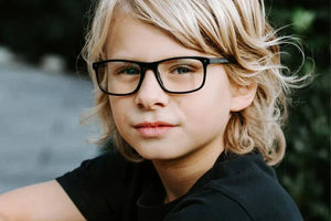 Addison gloss black glasses on a child