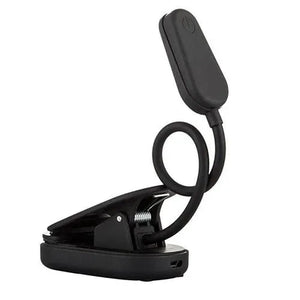 Black clip-on book light with blue light blocking feature.