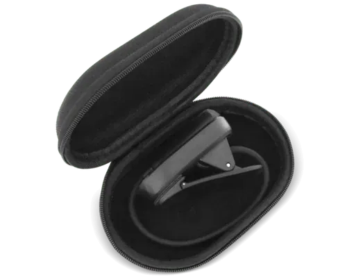 Black Bluetooth headset in a case