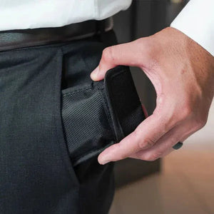 Key fob Faraday bag being placed in pocket