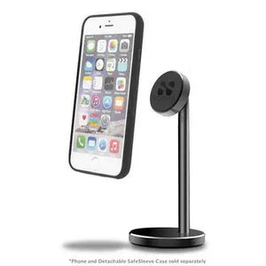Black desk mount with phone