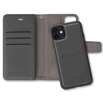 iPhone 11 black carbon fiber wallet case open