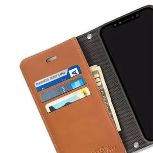 Brown leather phone case with card slots
