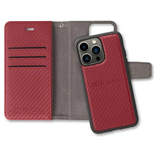 Red iPhone 13 Pro case with carbon fiber texture