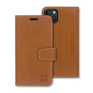 Brown leather Safesleeve phone case for iPhone 13