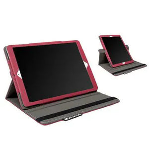 Red iPad in landscape with case