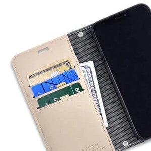iPhone 11 beige wallet case with credit cards