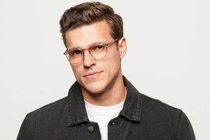 Man wearing crystal lane glasses