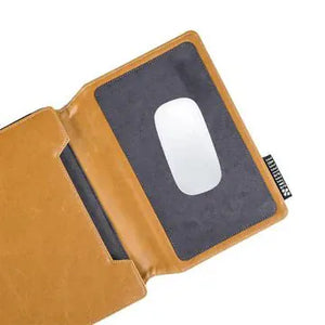 Tan leather mousepad with integrated mouse holder