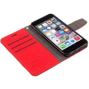 Red iPhone wallet case open