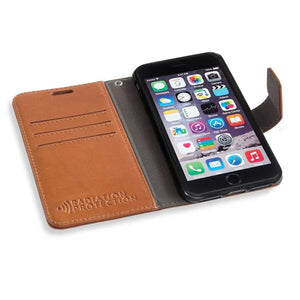 Open phone case with radiation protection, showing iPhone.