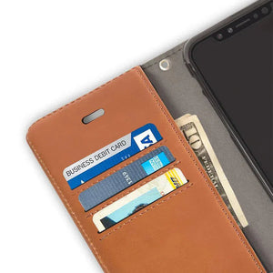 Open CC phone case with card slots, brown leather