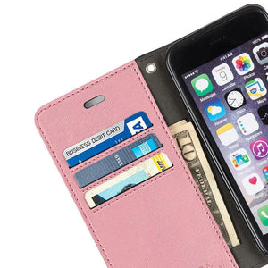 Pink iPhone wallet case with cards and cash
