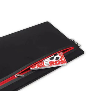 Laptop case with open zipper and notebook