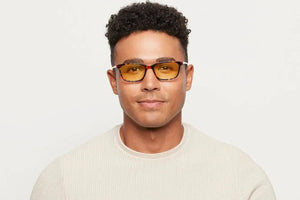 Man wearing Wells Classic Tortoise glasses