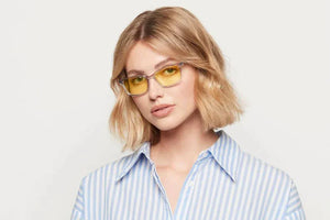 Woman wearing Wells Crystal glasses