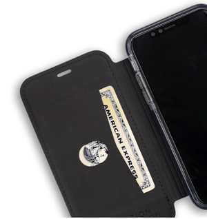 Screenshot of iPhone in a wallet case with American Express card.