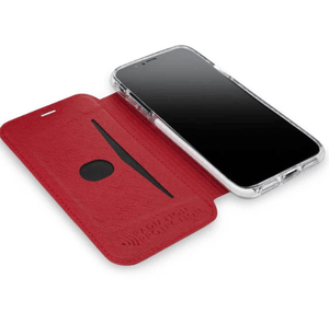 iPhone in red leather case, screenshot Nov 2025.