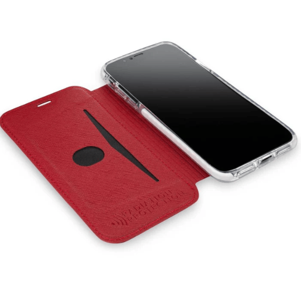 iPhone in red leather case, screenshot Nov 2025.